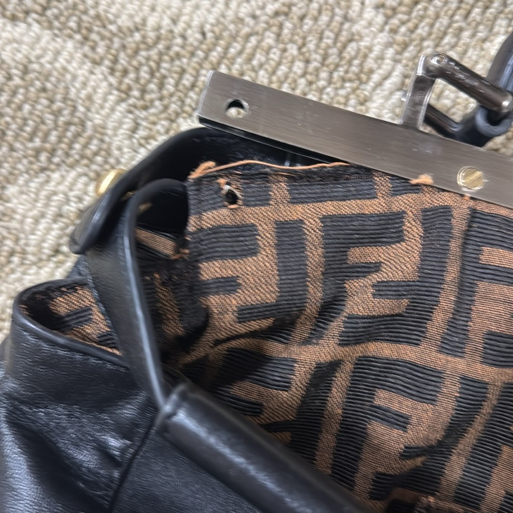 Fendi Black Leather Top Handle Bag with Brown FF Trim - Picture 5 of 11